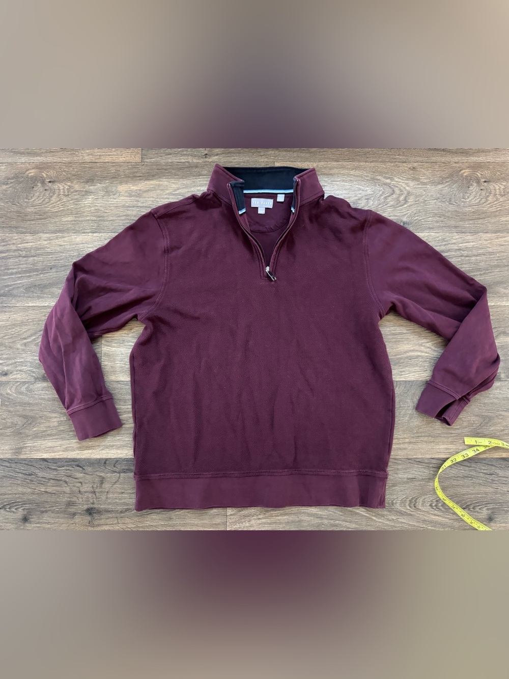 Ted Baker Burgundy Mock Neck Knit 1/4 Zip Pullover Sweater Cotton Men’s XL